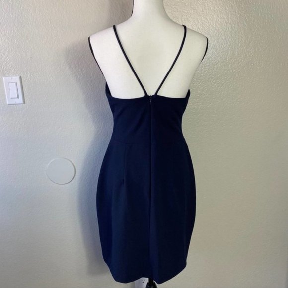 Xscape Blue Asymmetrical Hem Cocktail Mini Dress - Picture 5 of 7